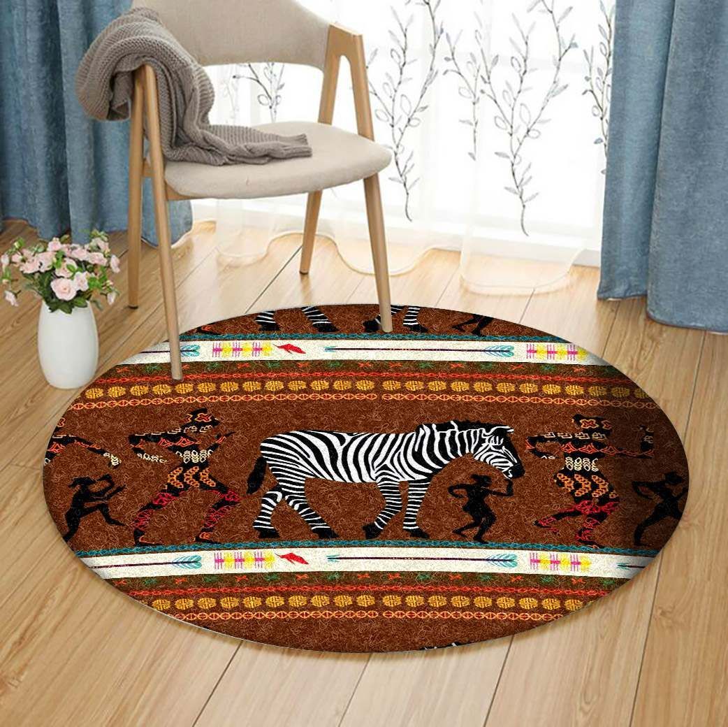 Dancing Aborigines And Zebra GE4315 Round Rug  CYSI2907