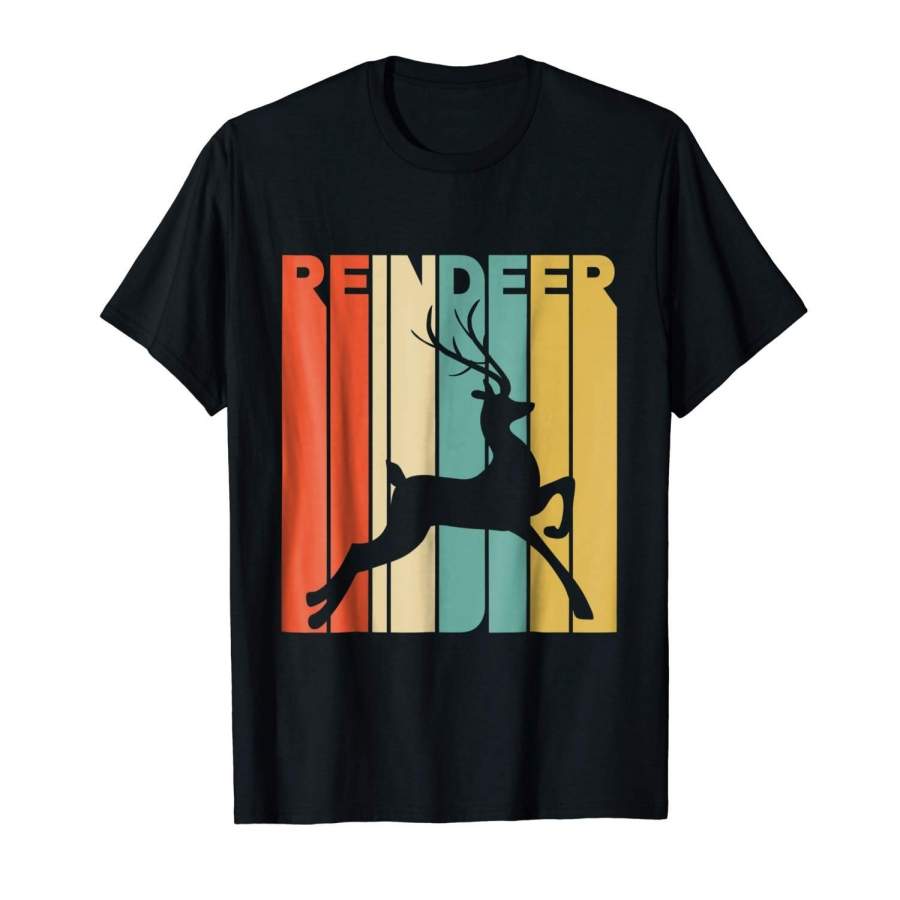 Vintage Style Reindeer Silhouette T-Shirt Mens T Shirt Graphic T-Shirt