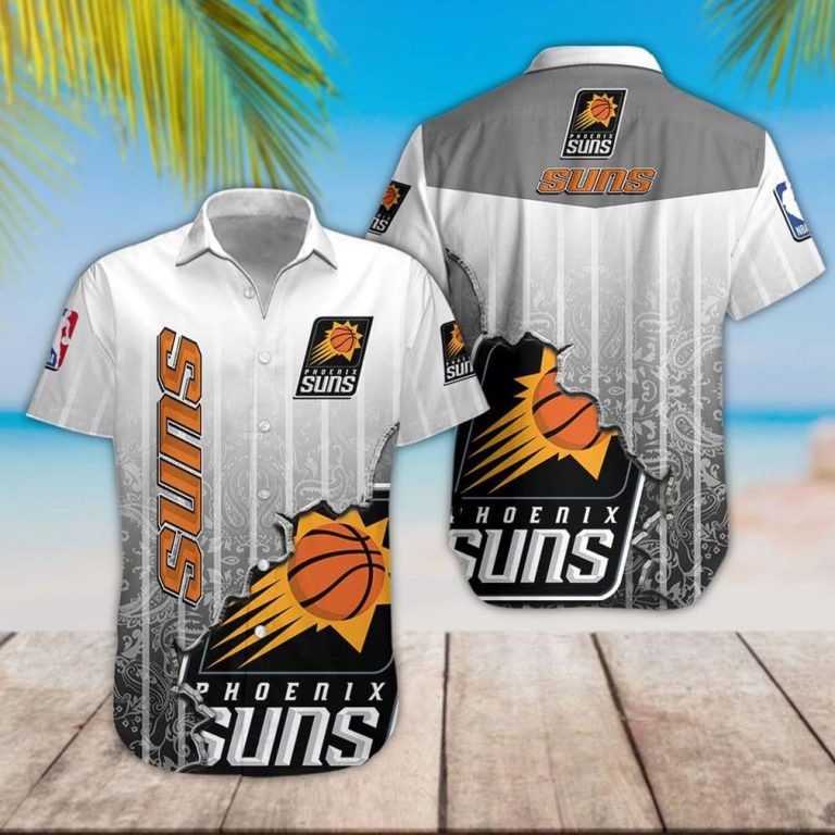 Nba Phoenix Suns Gray Black Scratch Trendy Hawaiian Shirt Aloha Shirt