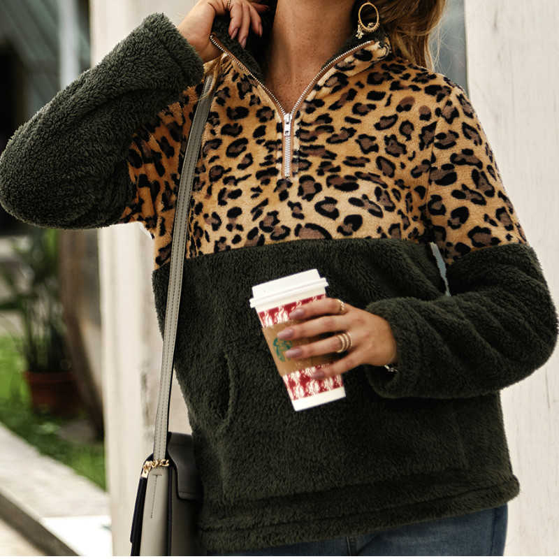 Women Fashion Pullovers Teddy Sweatshirt 2019 Autumn Winter Women Leopard Sweatshirts alx