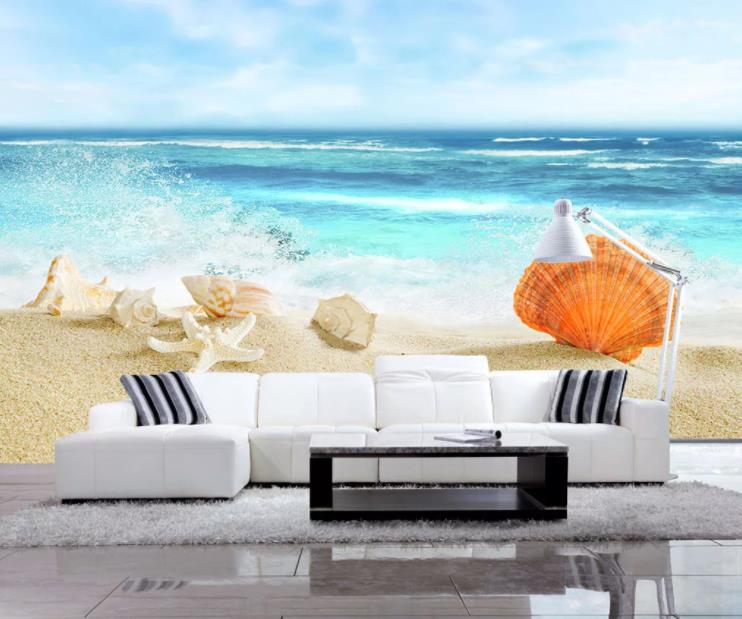 3D Sea Starfish Blue Landscape Beach Sky Conch Wall Mural Wallpaper Lll 188