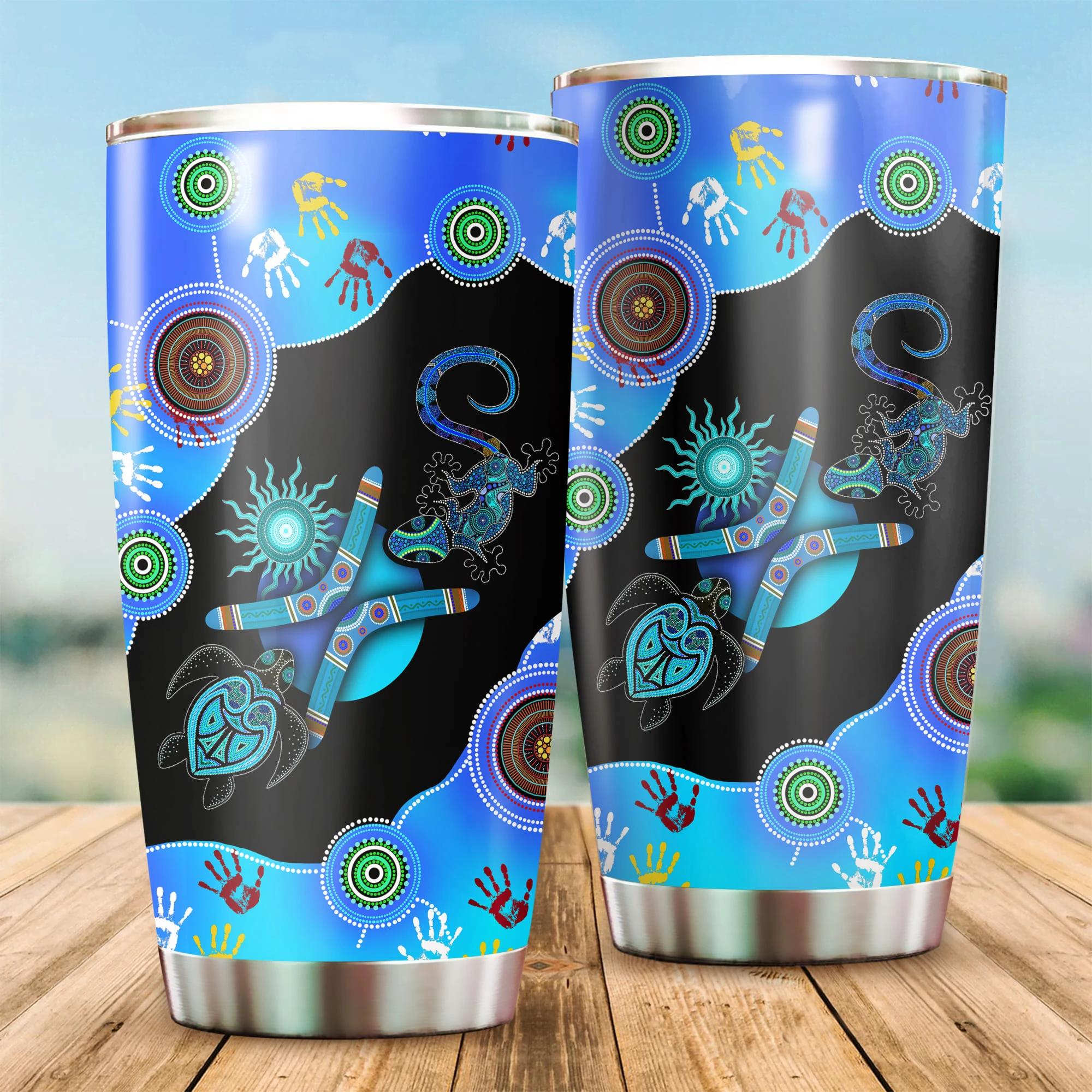 Aboriginal Naidoc Week Blue Turtle Lizard All Over Print Tumbler