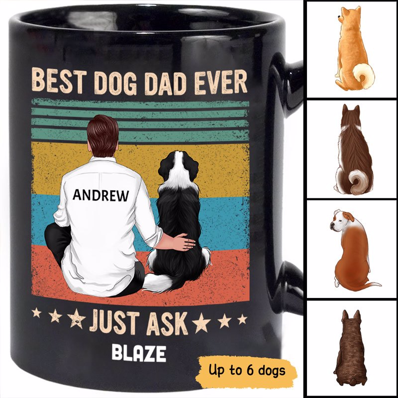 Best Dog Dad Man & Dog Back View Retro Personalized Black Mug