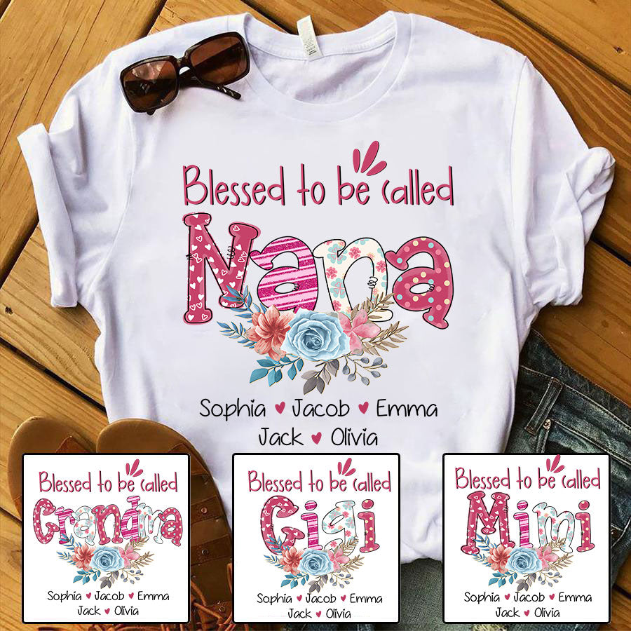 Blessed To Be Called Nana Grandkids Name Valentine Shirt