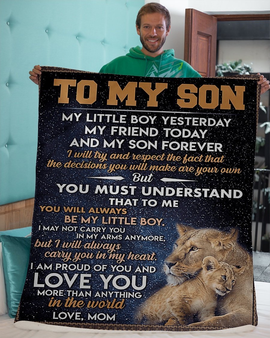 To My Son Forever Personalized Custom Name Text Fleece Blanket Print 3D, Unisex, Kid, Adult Lion