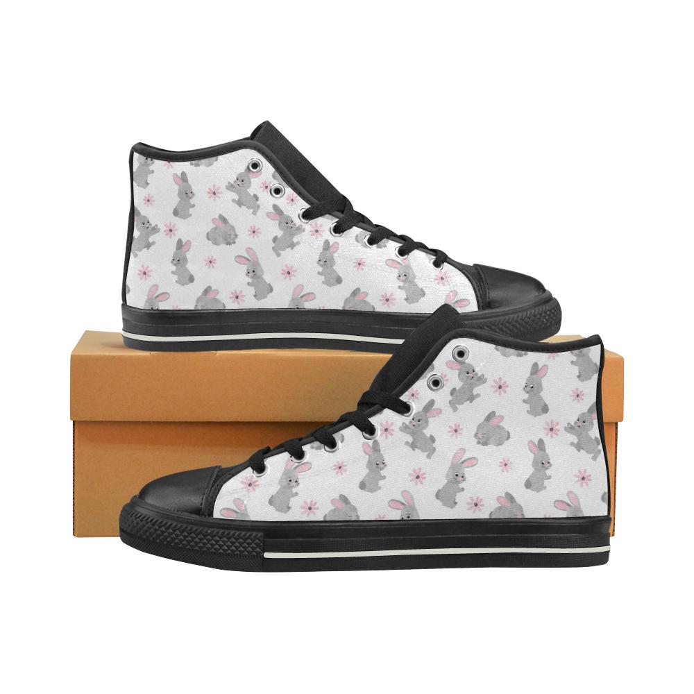 Watercolor cute rabbit pattern Women’s High Top Shoes Black