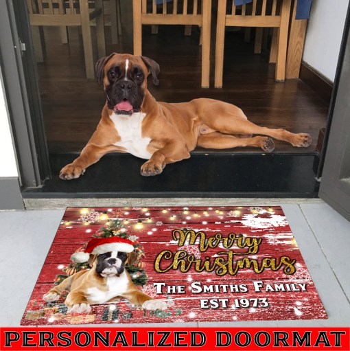 Boxer With Merry Christmas M4 Custom Doormat All Over Printed (6228)