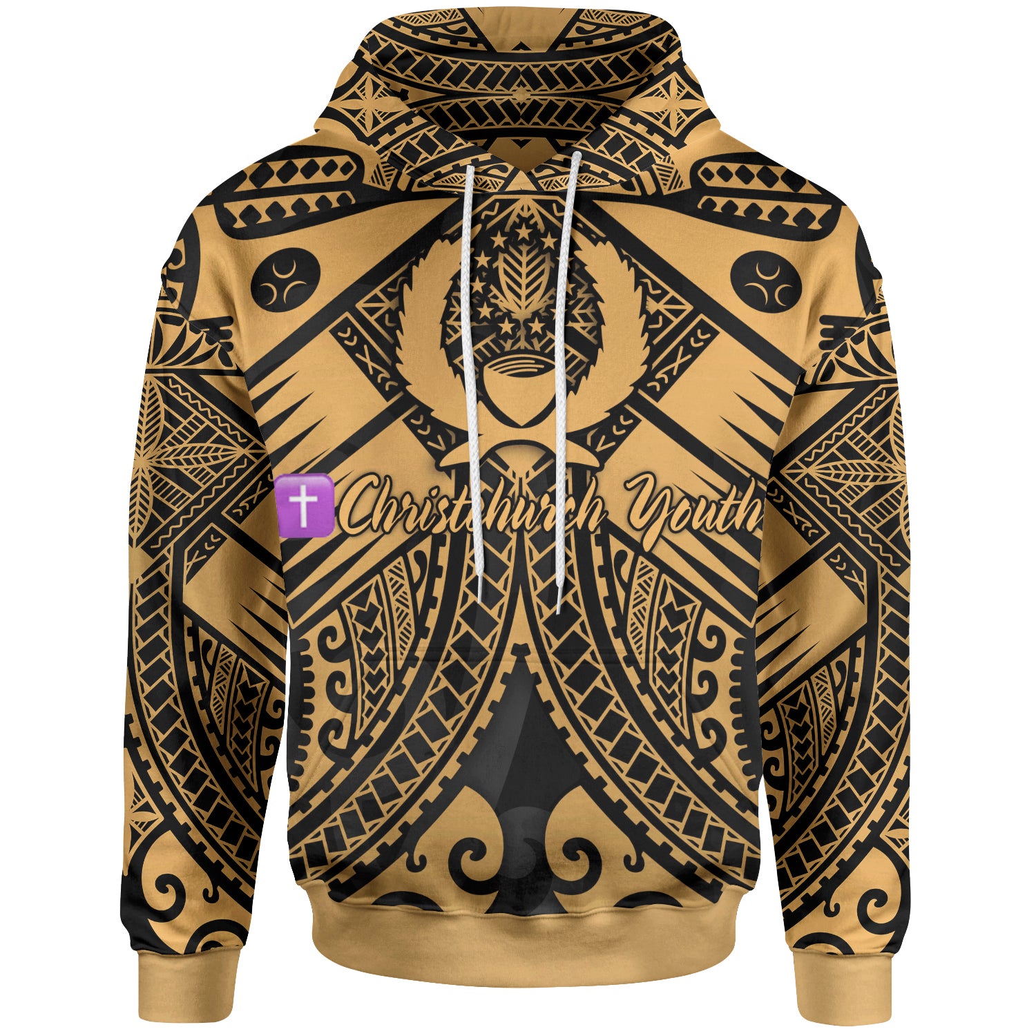 (Christchurch Youth) Pohnpei Custom Personalised Hoodie – Gold Seal with Polynesian Tattoo – BN18