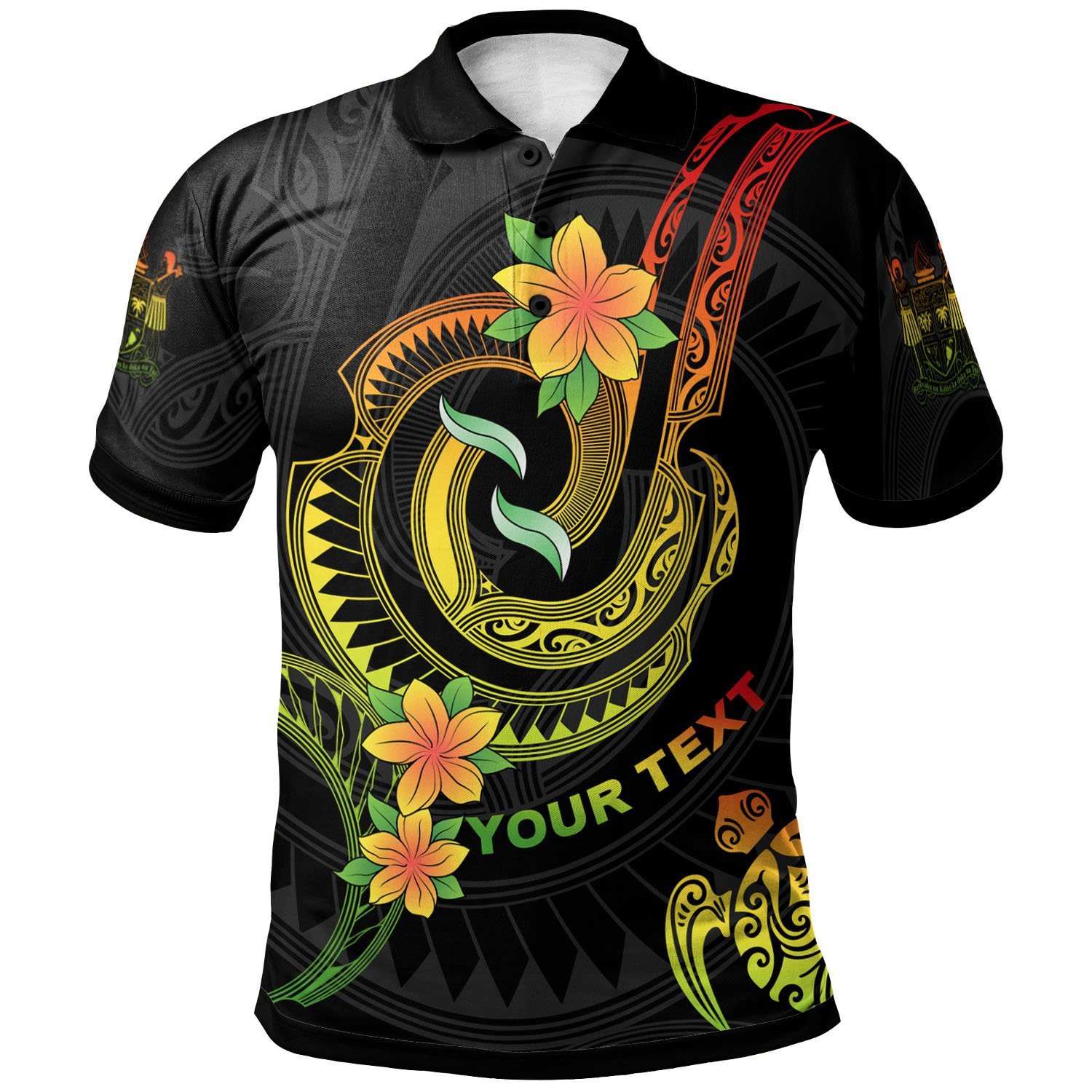 Fiji Custom Personalised Polo Shirt – Reggae Plumeria Flowers with Spiral Patterns – BN26