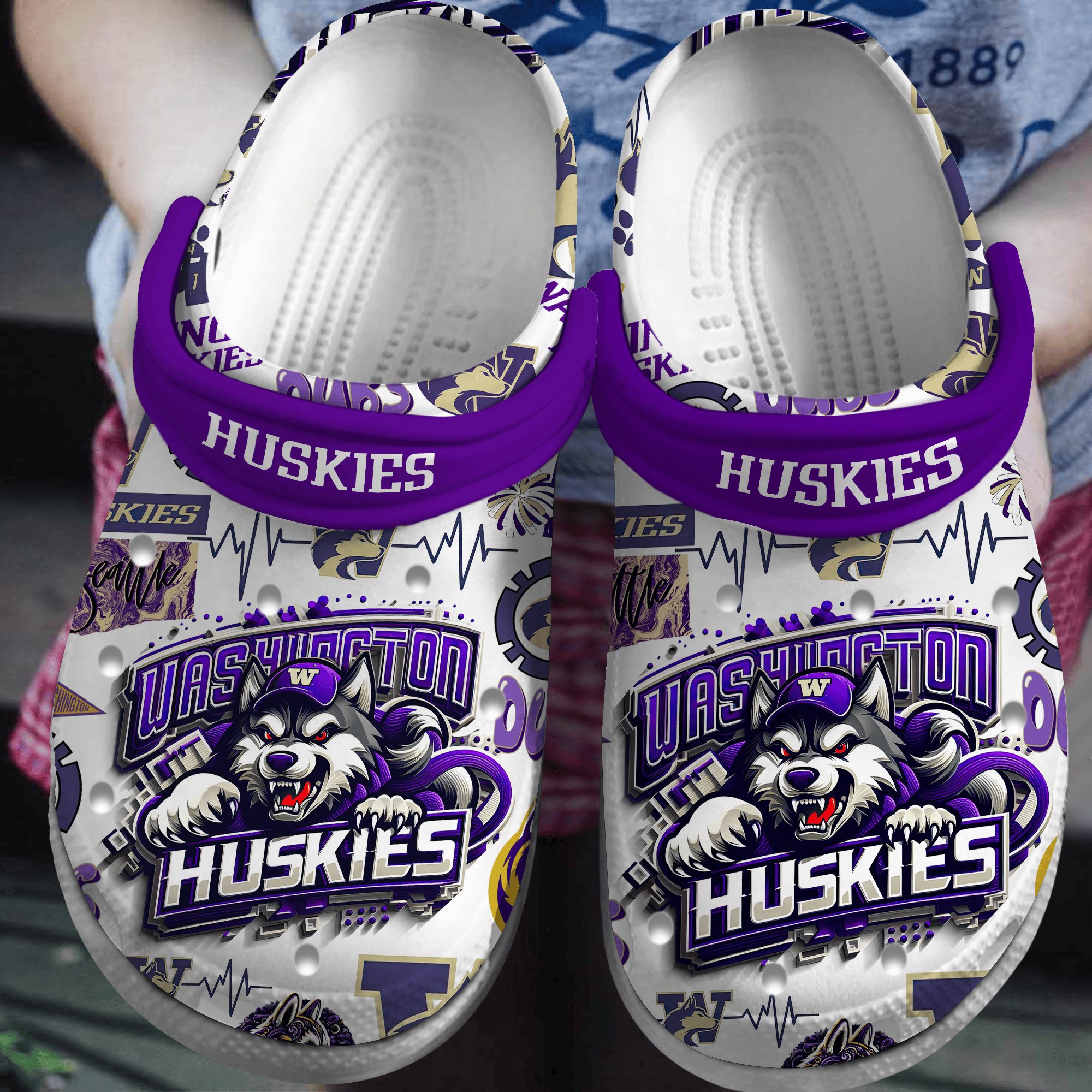 Washington Huskies NCAA Sport Crocss Crocband Clogs Shoes Comfortable For Men Women and Kids