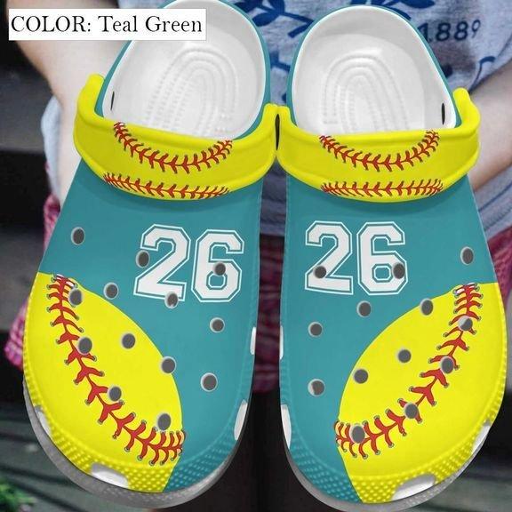 Softball Personalize Clog, Custom Name, Text, Fashion Style For Women, Men, Kid, Print 3D Whitesole Softball Player Number