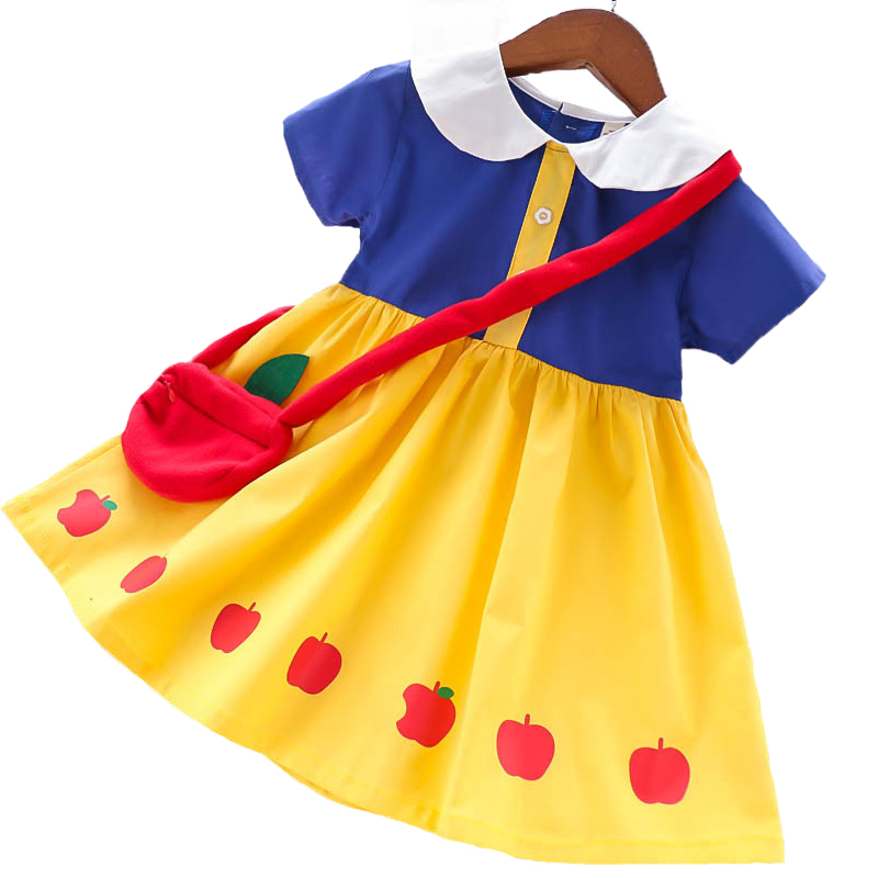 2021 New Summer Snow White Girls Dress With A Bag Turndown Collar Toddler Cute Dresses Children Birthday Christmas Present alx