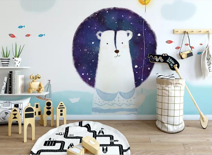 3D Hand Drawn Sea Animal Bear Moon Wall Mural Wallpaper Lqh 286