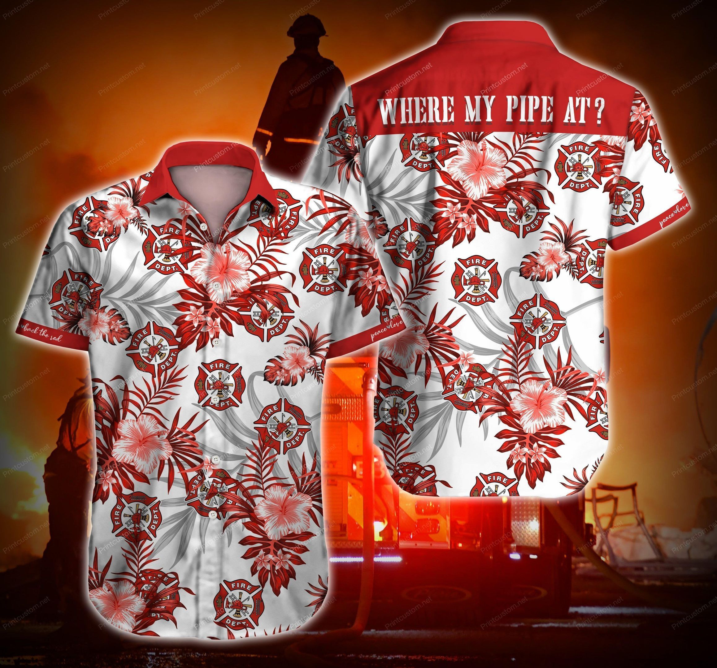 Firefighter Where My Pipe At Hawaii Graphic Print Short Sleeve Hawaii Casual Shirt Ha106606