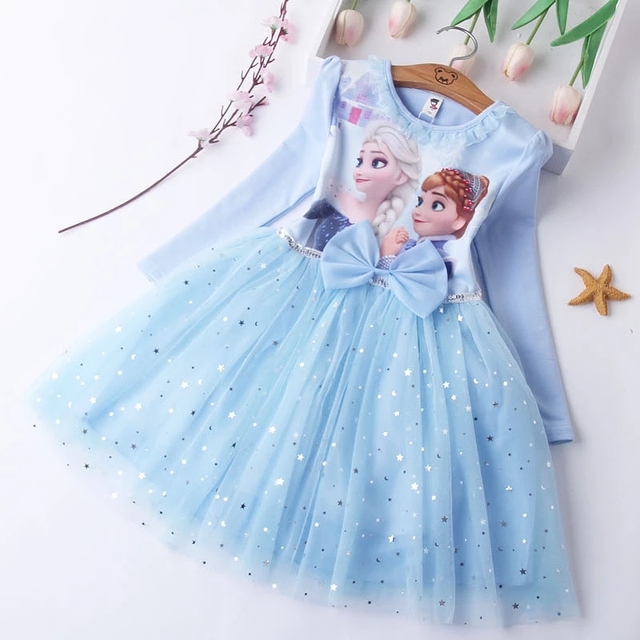 Autumn Kids Dresses for Girls Frozen 2 Elsa Lace Mesh Summer Girls Princess Dress Costume Party Birthday Outfits Vestidos alx