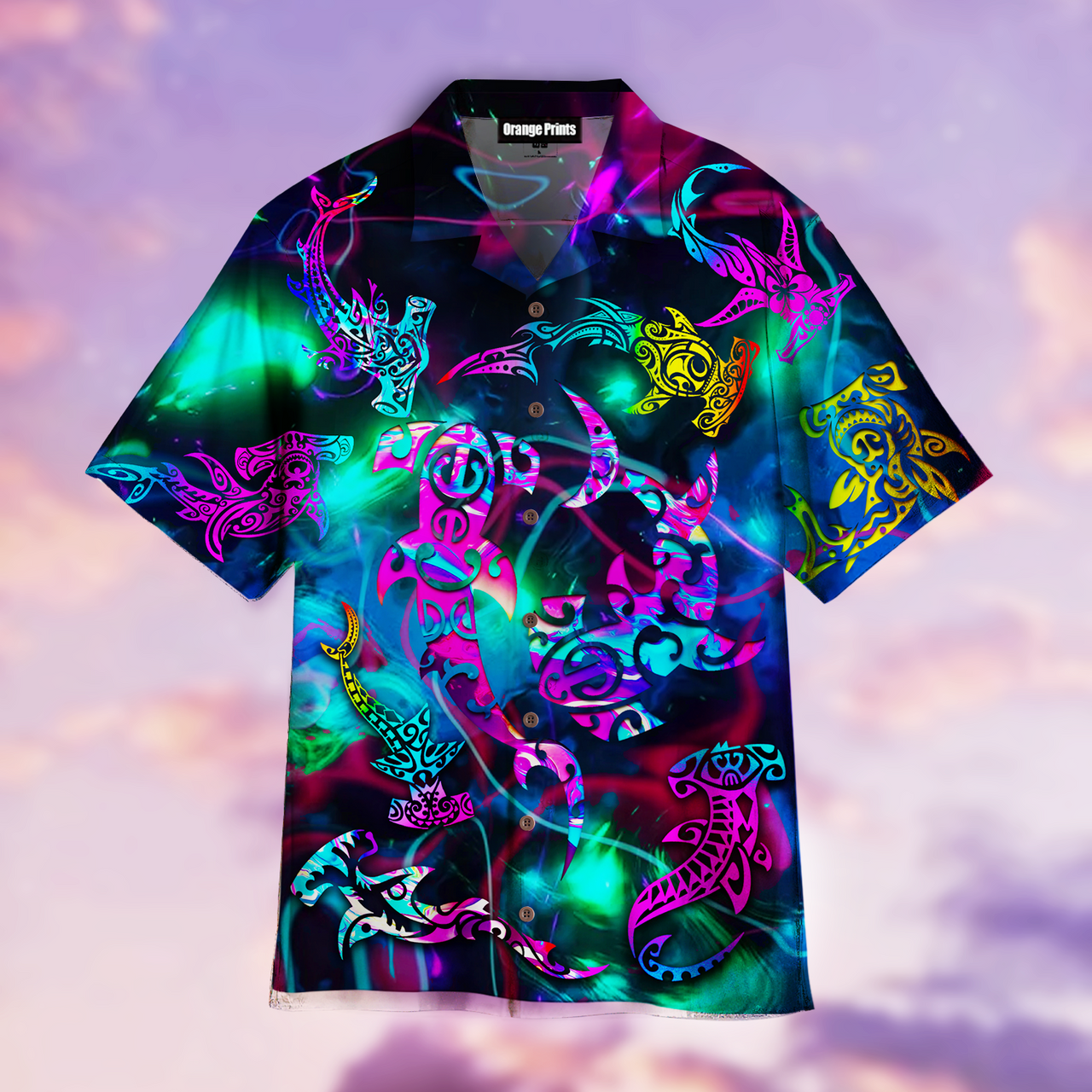 Tribal Shark Maori Neon Aloha Hawaiian Shirt | For Men & Women | Hw468