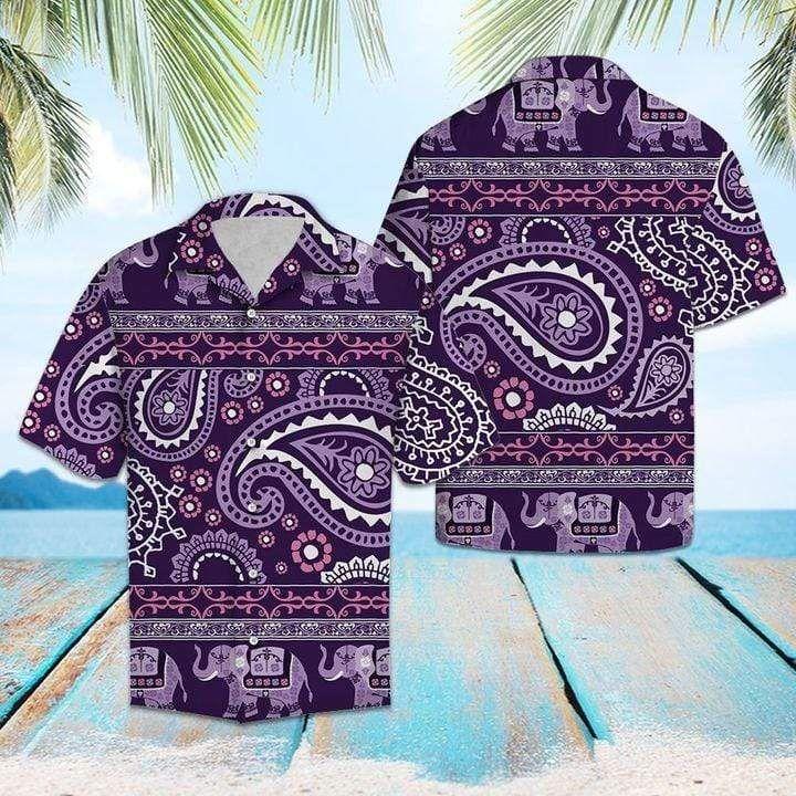 Beach Shirt Purple Psychedelic Elephant Hawaiian Aloha Shirts H