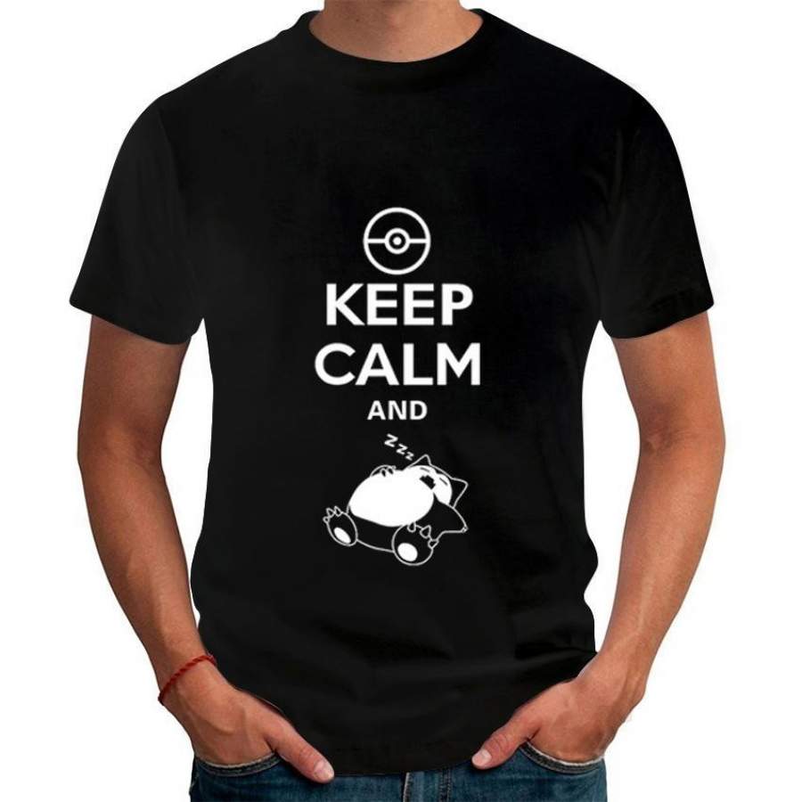 2017 new Fashion Classic Style  Keep Calm And  Carry On Snorlax Sleep On Pokemon T-Shirt Hipster Black White Tops