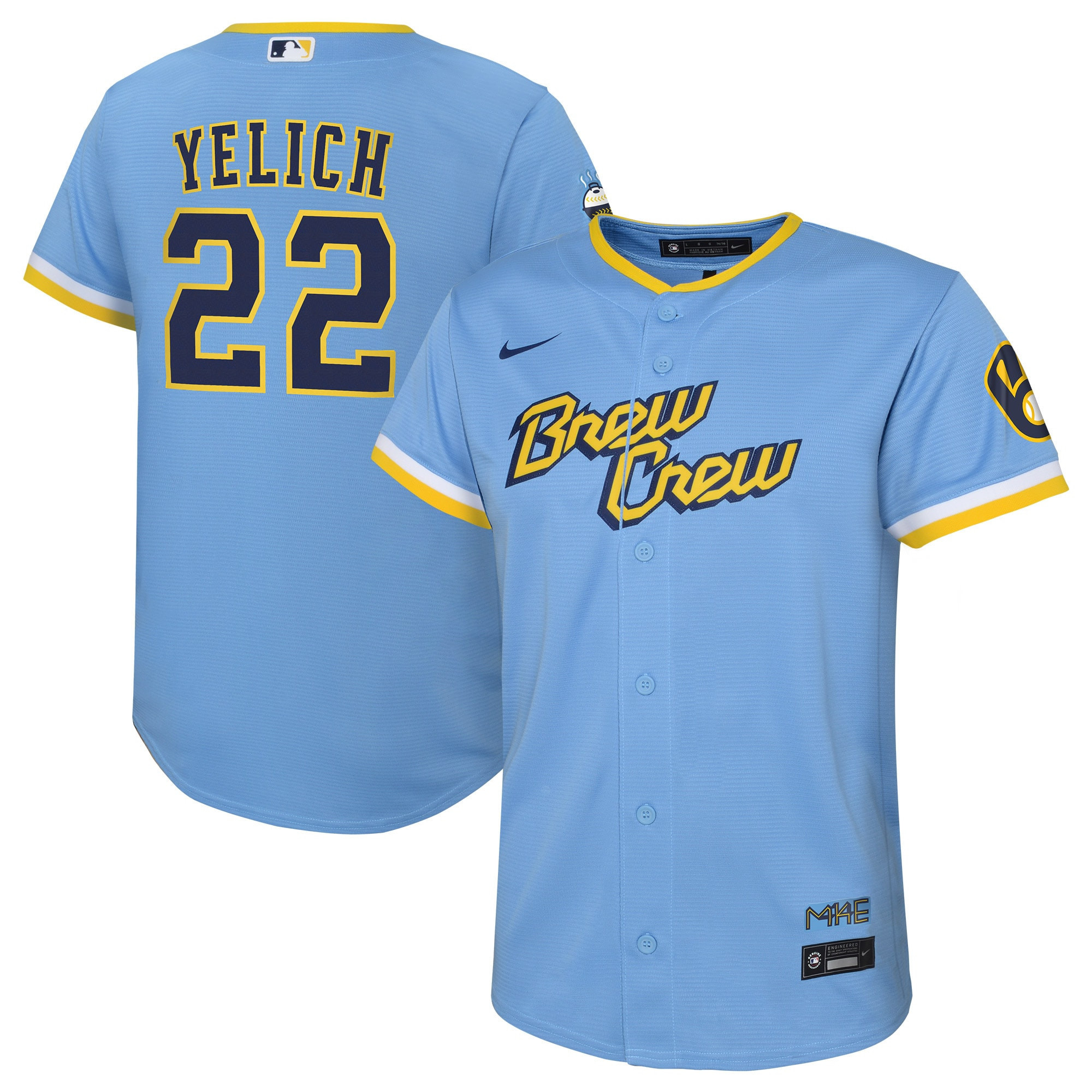 Christian Yelich Milwaukee Brewers Toddler 2022 City Connect Replica Player Jersey – Powder Blue MLB