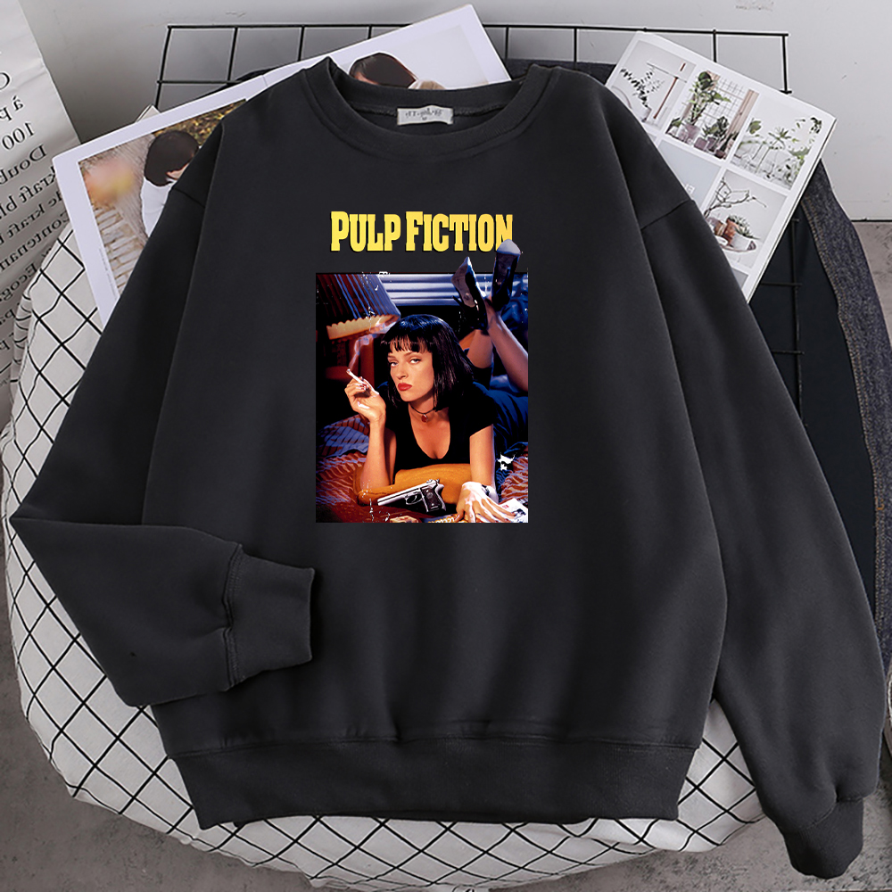 American Film Pulp Fiction Printing Women Hoodies Street Crewneck Hoodie Spring Oversize Sweatshirt Hip Hop Clothes Female alx