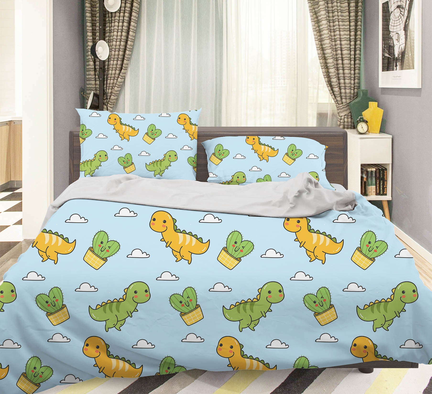 3D Green Dinosaur Pattern Quilt Cover Set Bedding Set Pillowcases 24