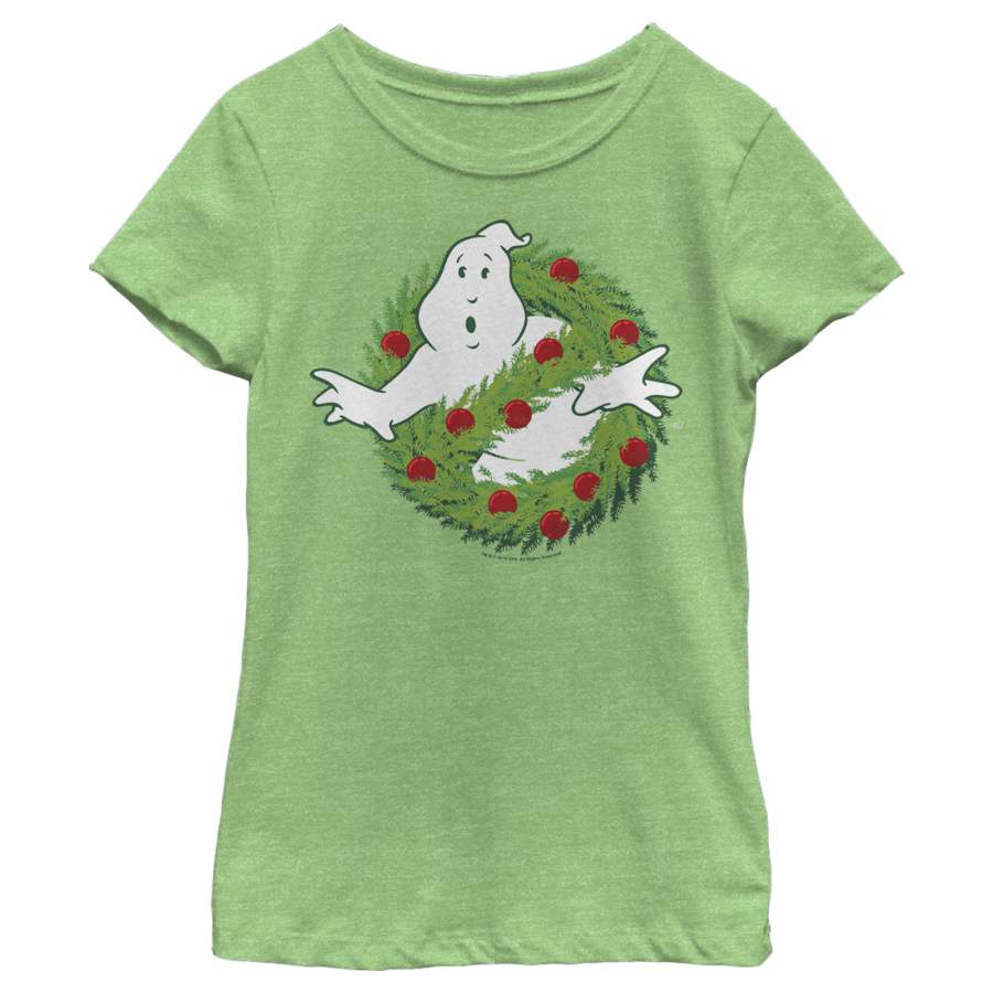 Ghostbusters Girl’s Christmas Wreath Logo  T Shirt