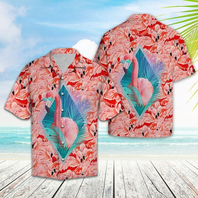 Cute Flamingo Hawaii Unisex Print Aloha Short Sleeve Casual Shirt Ha1531