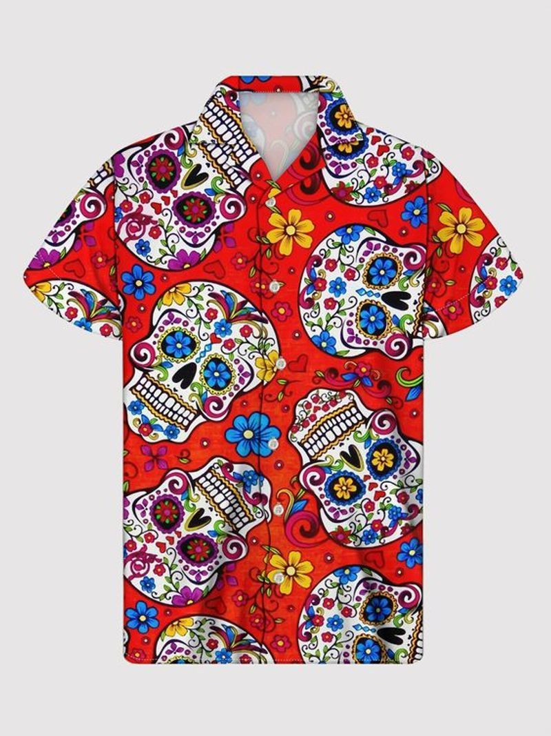 Skull Flower For Men And Women Graphic Print Short Sleeve Hawaii Casual Shirt Ha56293