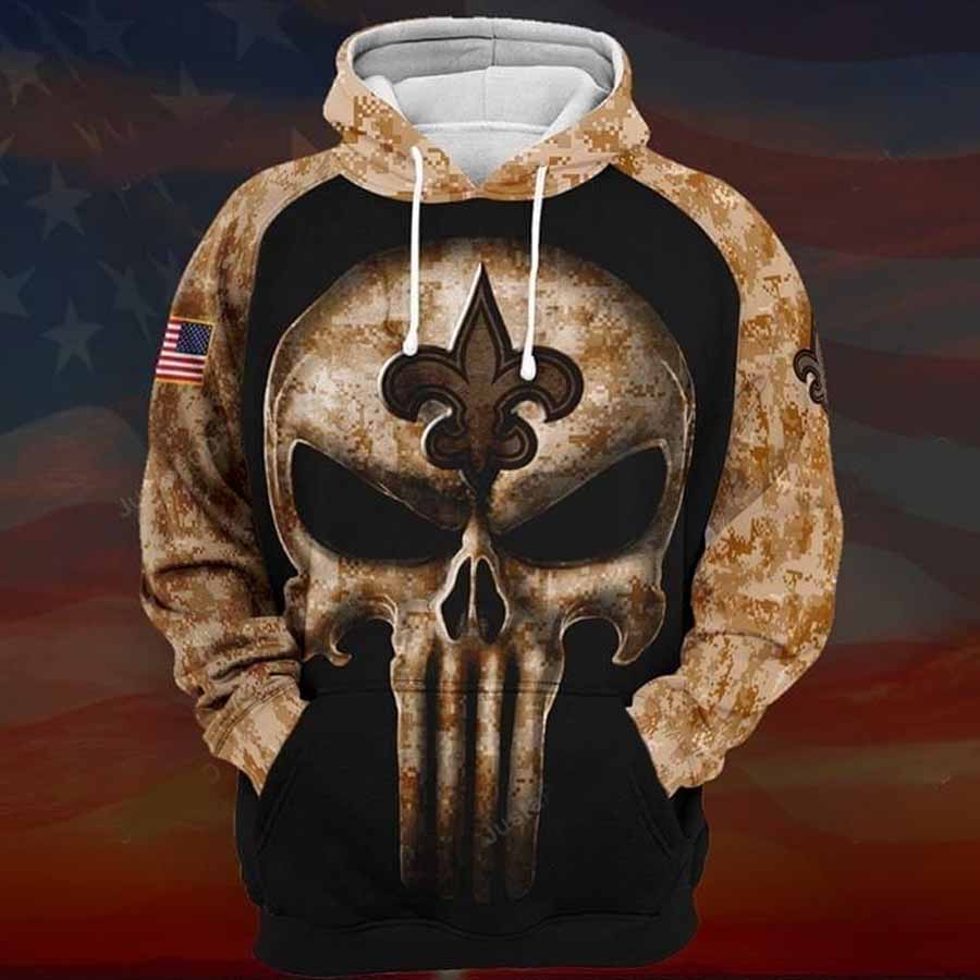 Camouflage Skull New Orleans Saints American Flag 3D All Over Printed Hoodie For Men, Women, Gift For Skull Lovers