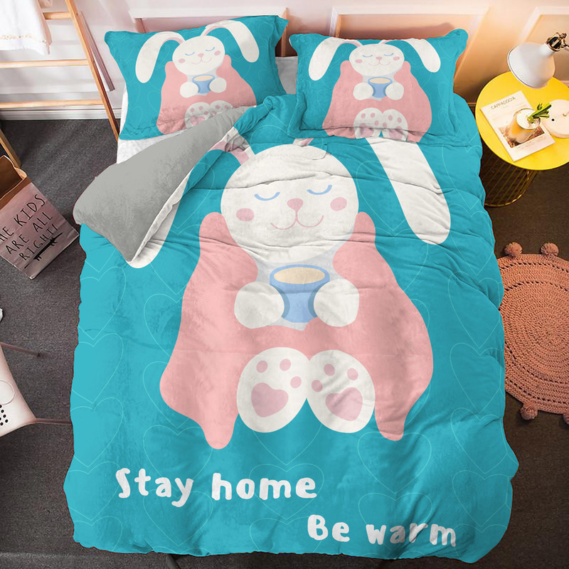 Cartoon Rabbit Print Happy Easter Theme Bedding Set For Quilt Duvet Cover Fashion Decor Twin Full Size