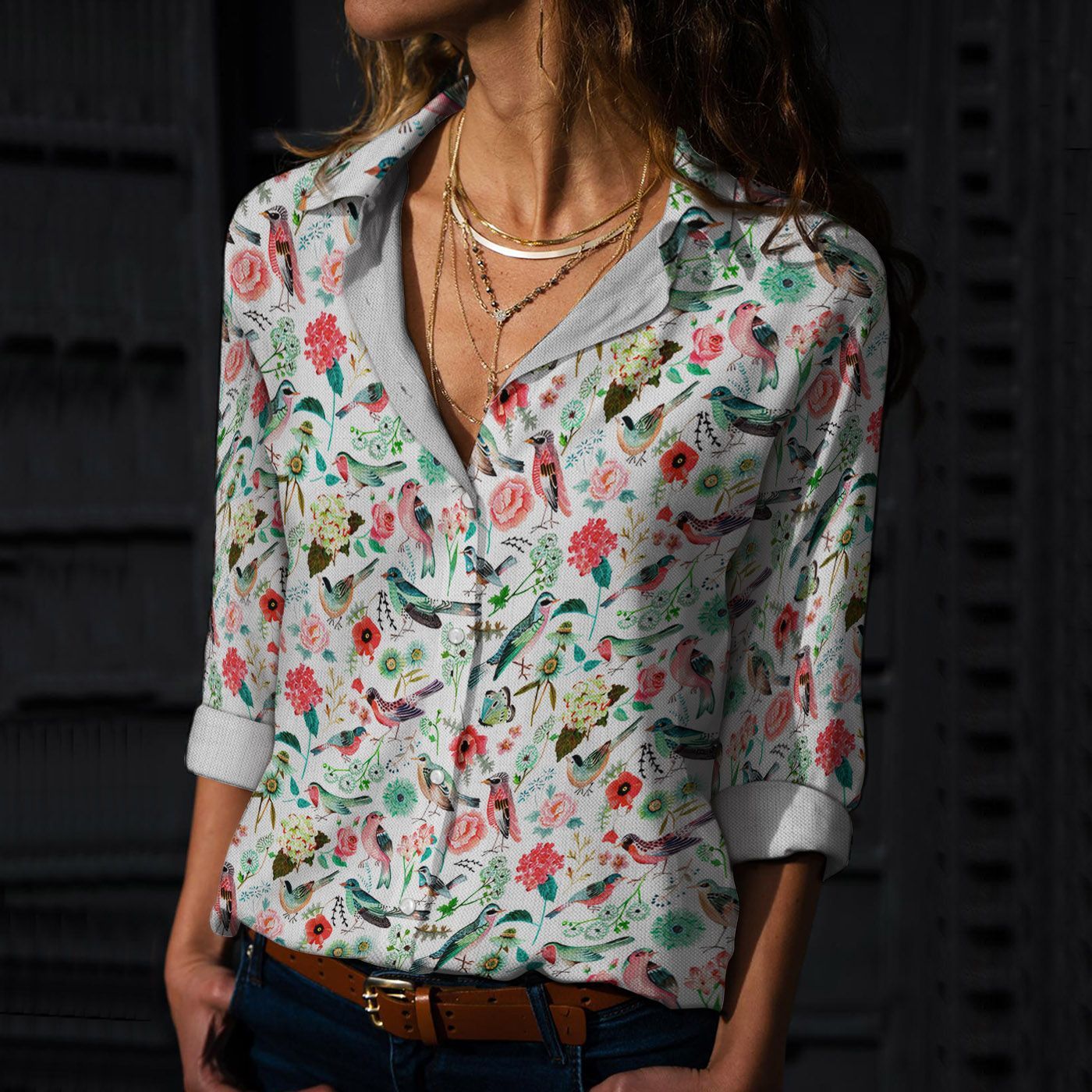 Wildflower Cotton And Linen Casual Shirt, Bird And Flower Casual Shirt