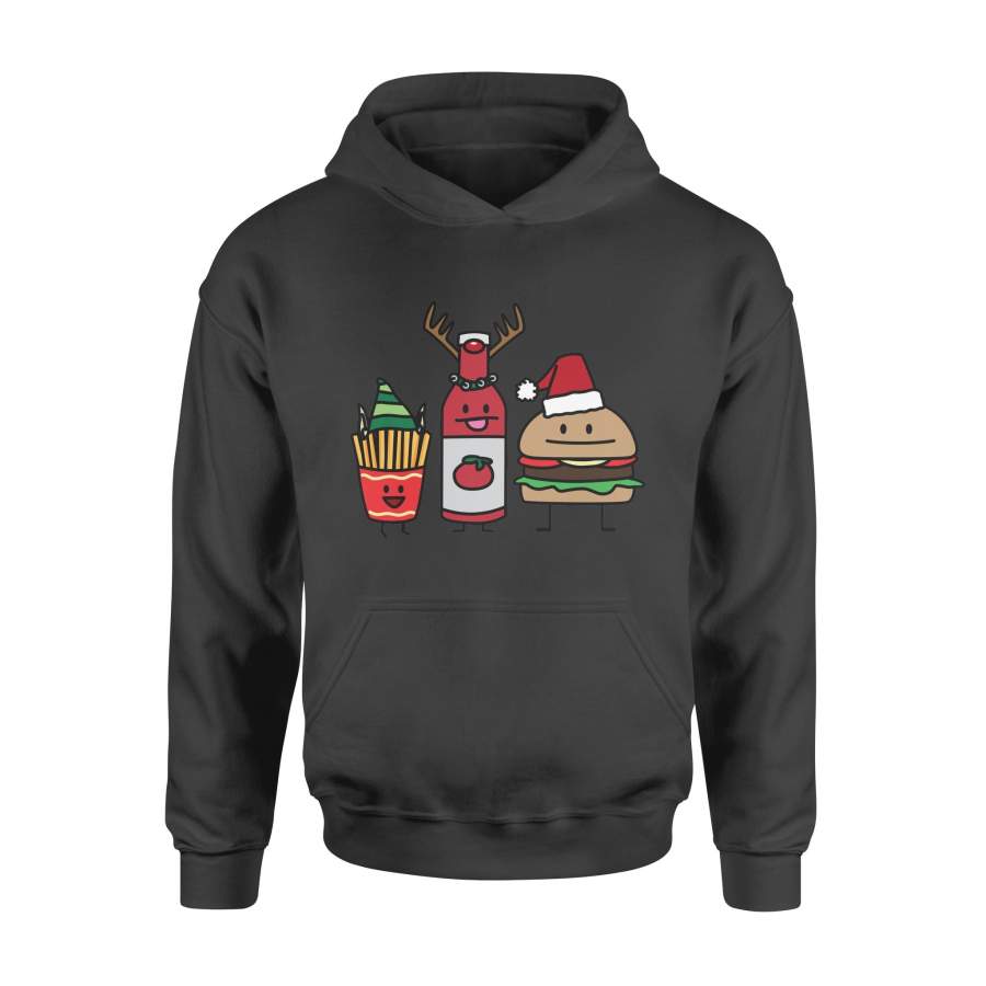 Christmas Gift Christmas Food Fries Like A Christmas Tree Humberger Wears Santa Hat Like Santa And Tomato Fruit Like A Reideer – Standard Hoodie