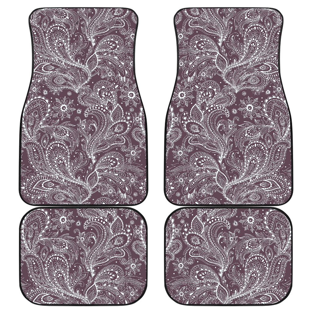 Umber Floral Bohemian Pattern Print Front And Back Car Floor Mats, Front Car Mat