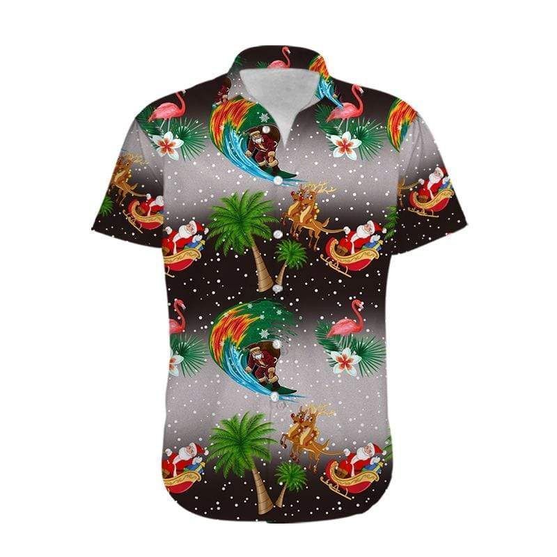 High Quality Merry Christmas Santa Claus And Flamingo Hawaii Aloha Shirts Ha84766