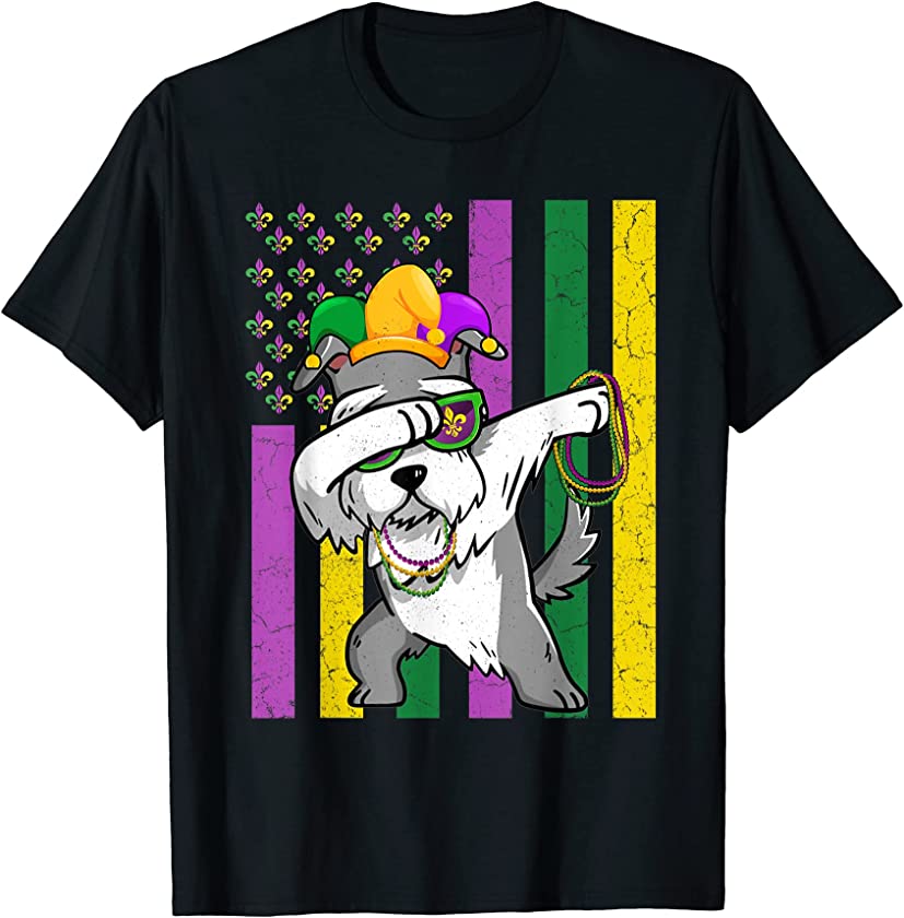 American Flag Mardi Gras Schnauzer Dog Festival Puppy Lover T-Shirt