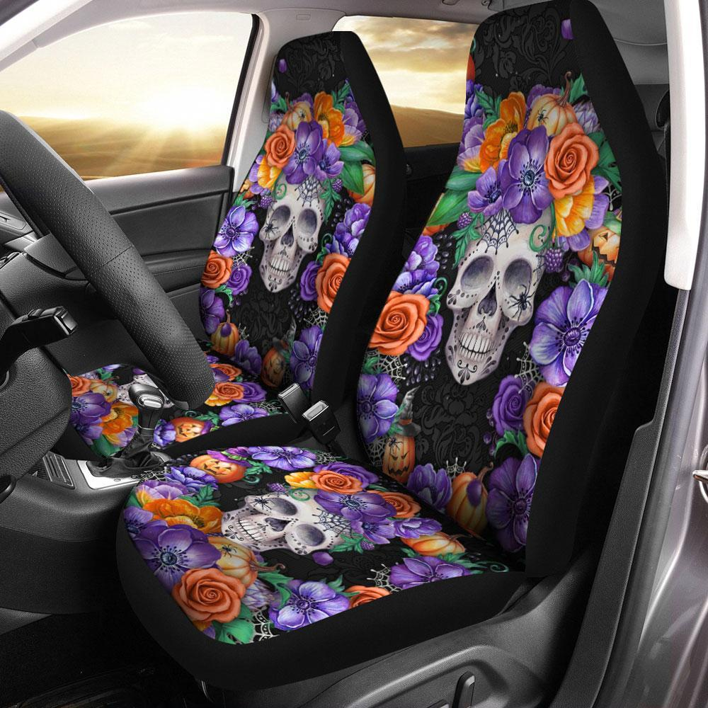 Sugar Skull Colorful Flowers Car Seat Covers