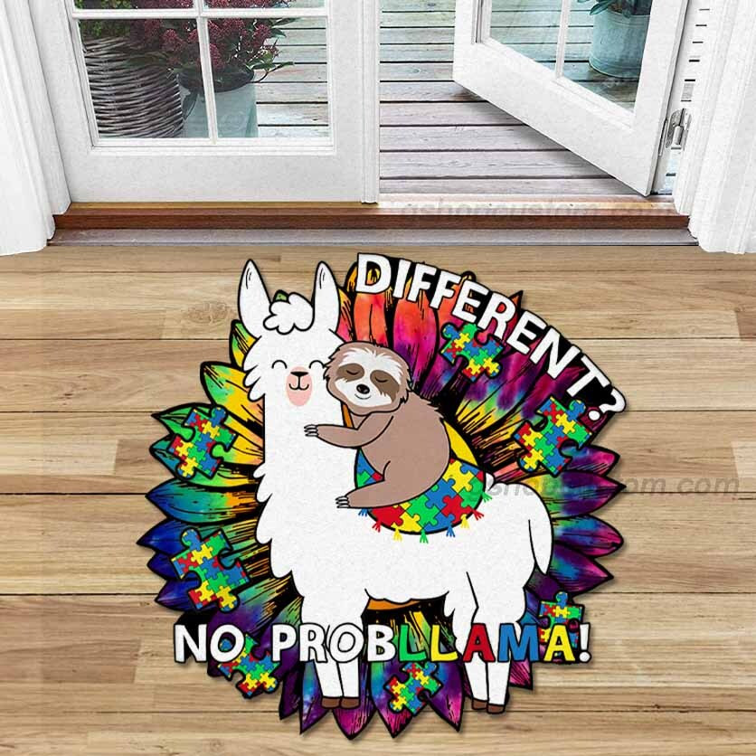 Llama Sloth Autism Awareness Shaped Doormat Carpet – Different? No Probllama 3D Rug Doormat Decor Home – Sdm-A0077