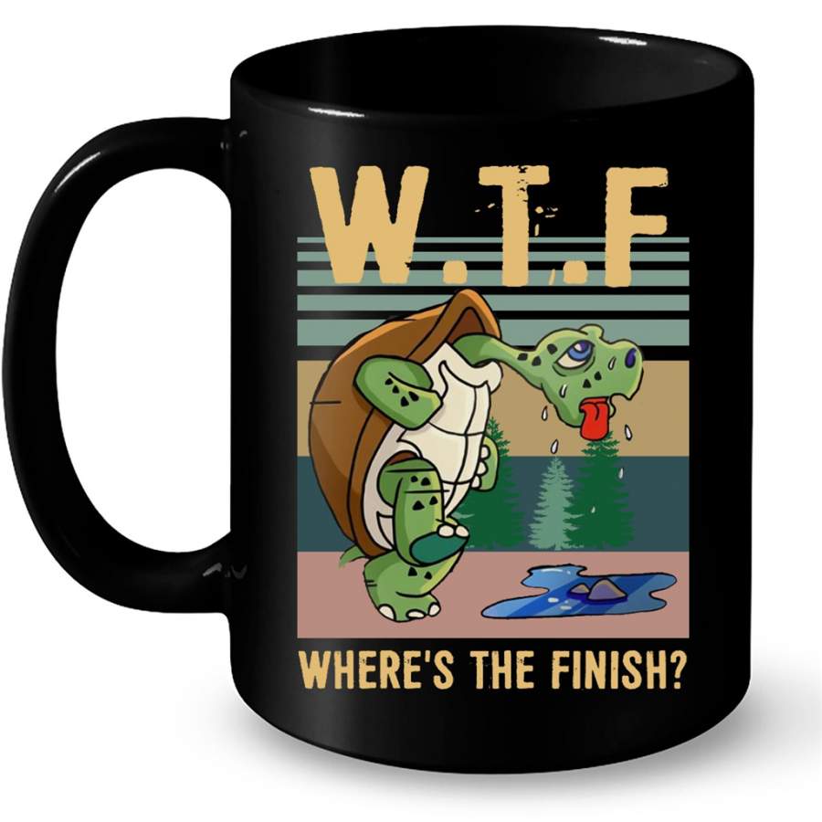 WTF Where Is The Finish Turtle Run Funny, Classic Vintage – Full-Wrap Coffee Black Mug