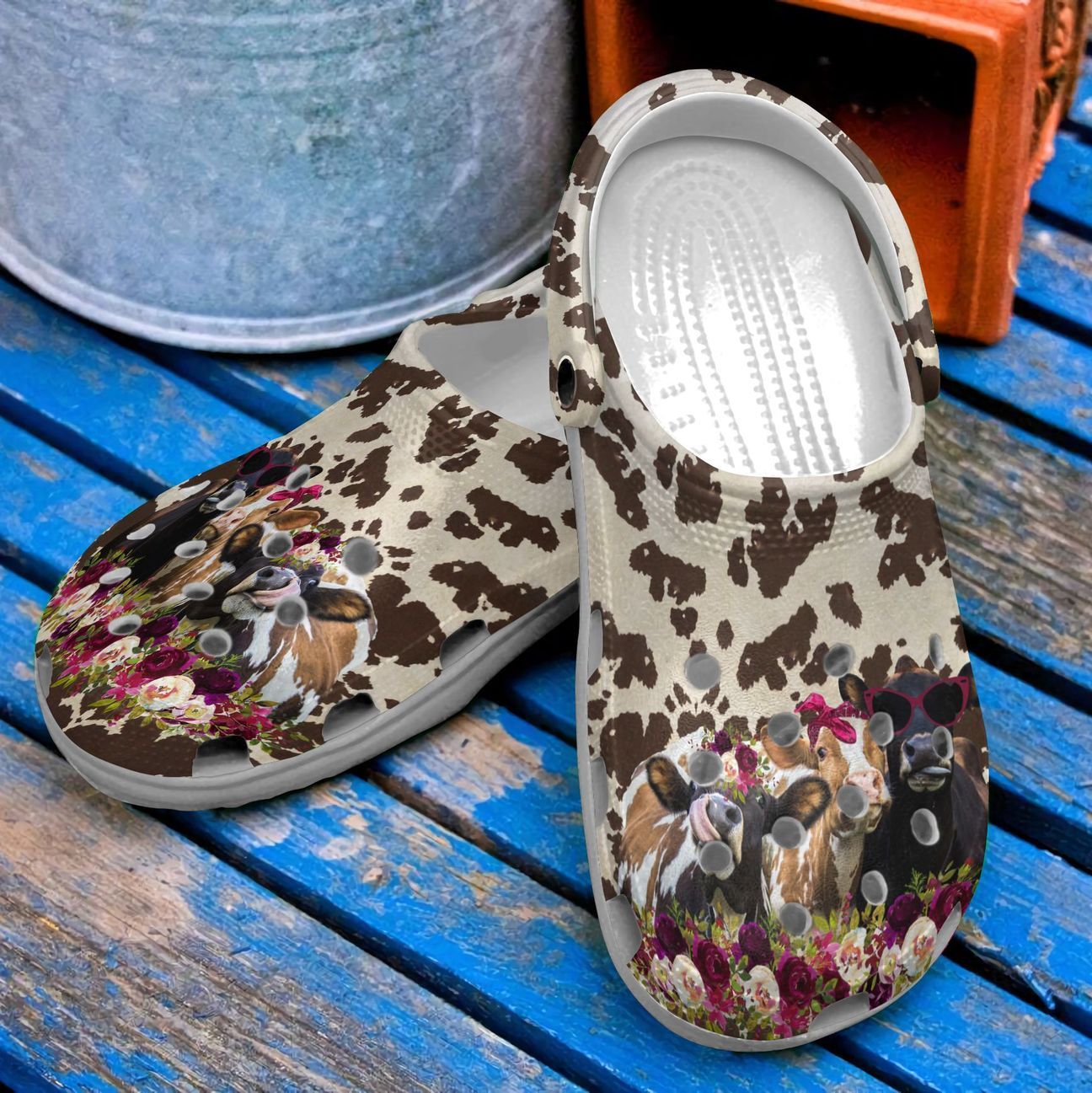 Cow Personalized Clog, Custom Name, Text, Color, Number Fashion Style For Women, Men, Kid, Print 3D Flowers And Cows