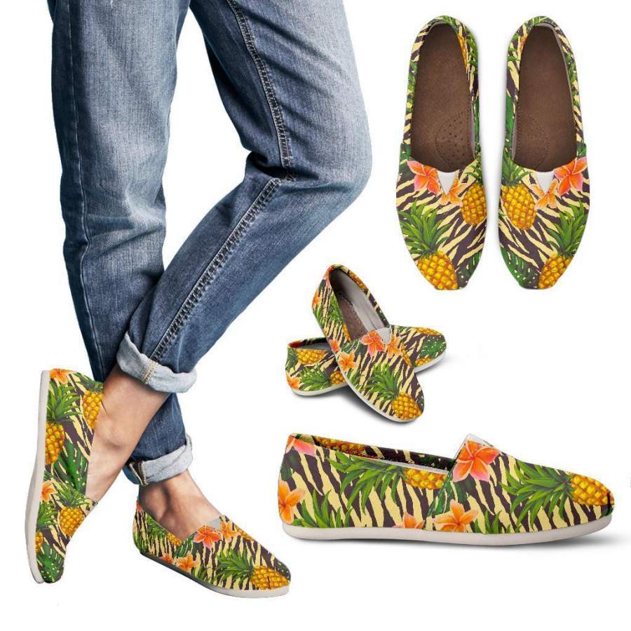 Vintage Zebra Pineapple Pattern Print Women’s Casual Shoes