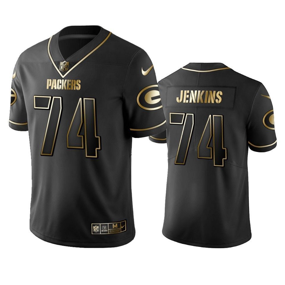 Green Bay Packers Elgton Jenkins Black Golden Edition Mens Jersey