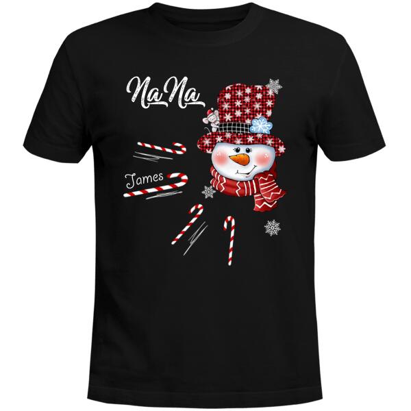 Personalized Grandma Snowman Candy Cane Christmas Shirt For Gift Grandma – Nana Shirts