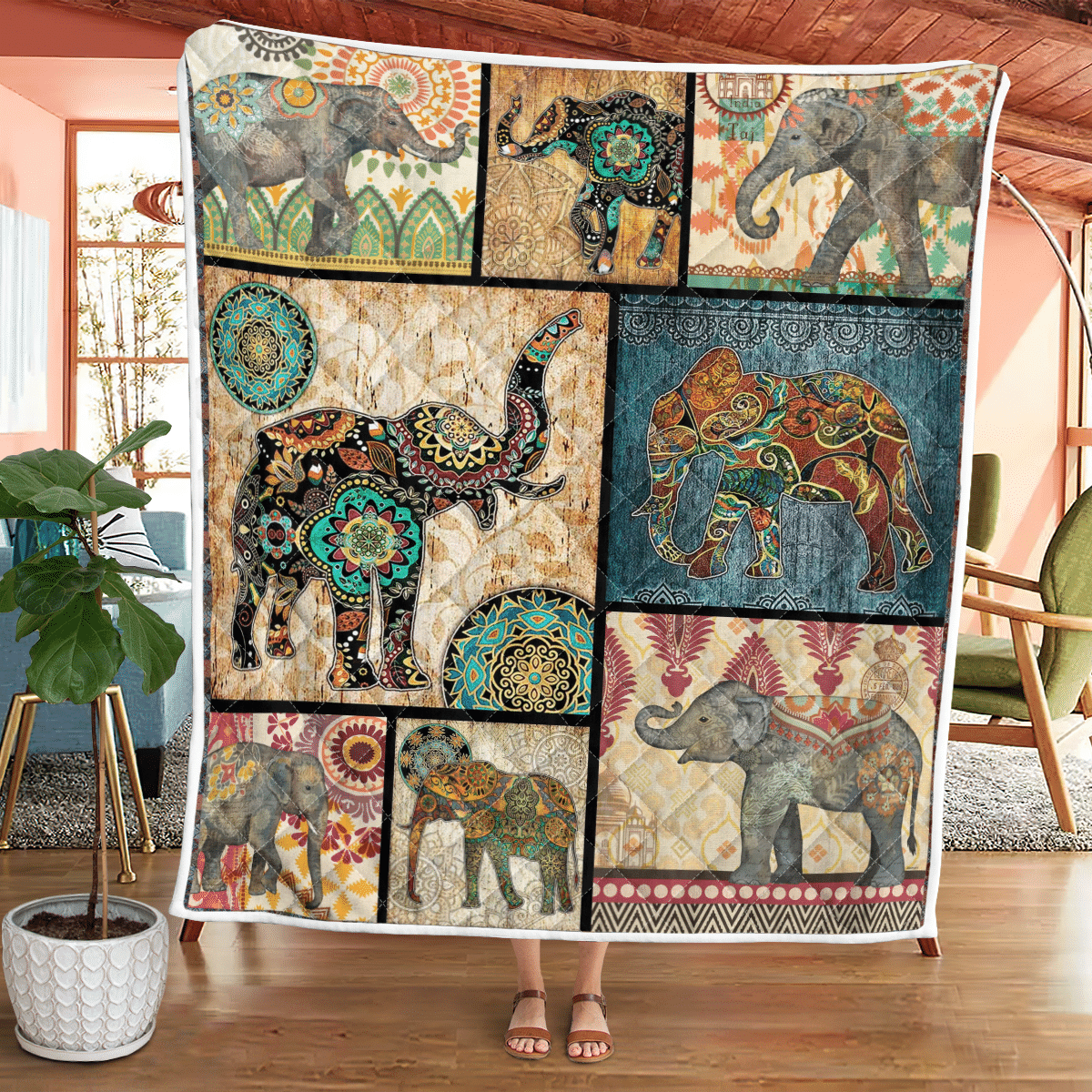 Mandala Elephant Quilt Wq08032271