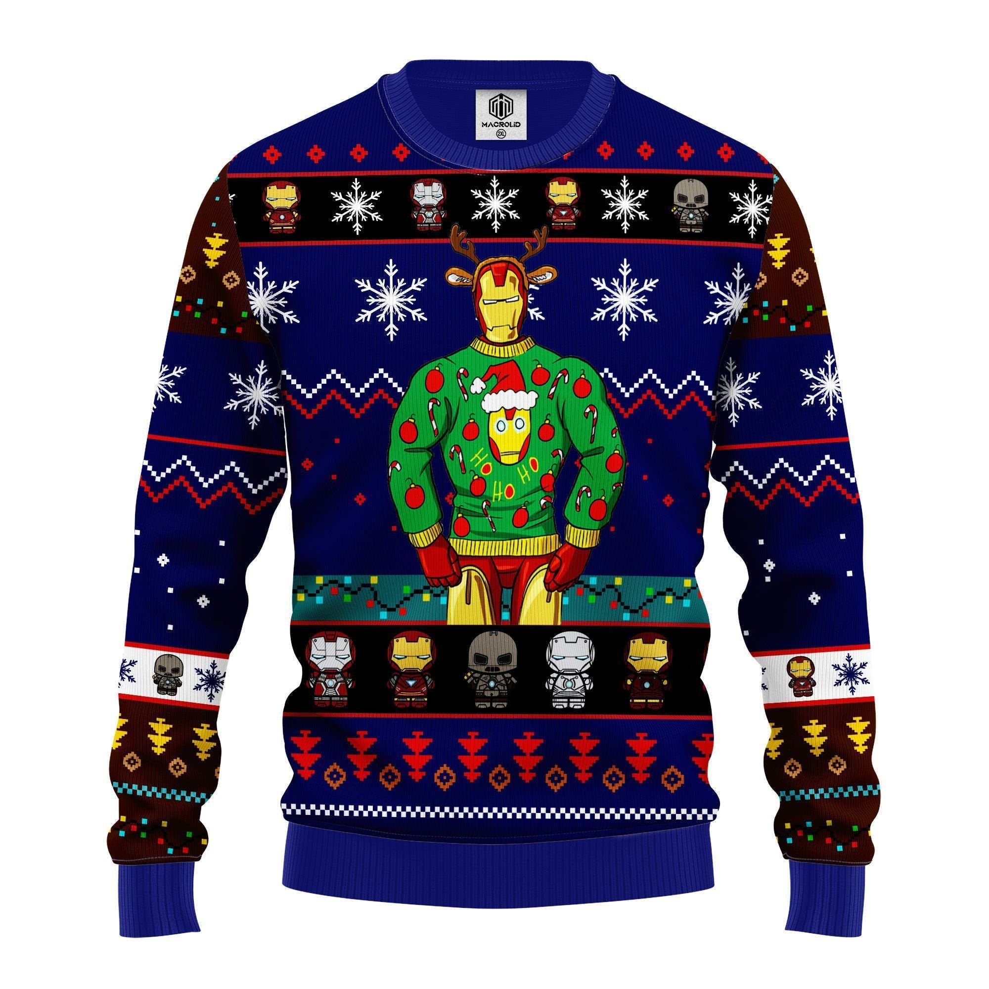 Unifinz Mv Christmas Ugly Sweater Iron Man In Sweater Christmas Pattern Blue Sweater 2022