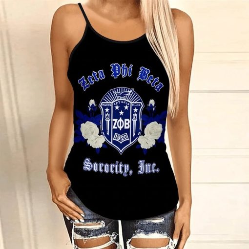 Zeta Phi Beta White Rose Criss-Cross Tank Top