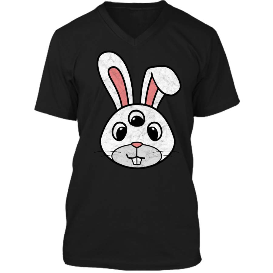 Cute 3-Eyed Easter Bunny Shirt – Retro Funny & Creepy! Mens Printed V-Neck T