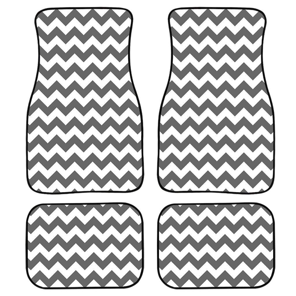 Grey And White Chevron Pattern Print Front And Back Car Floor Mats, Front Car Mat