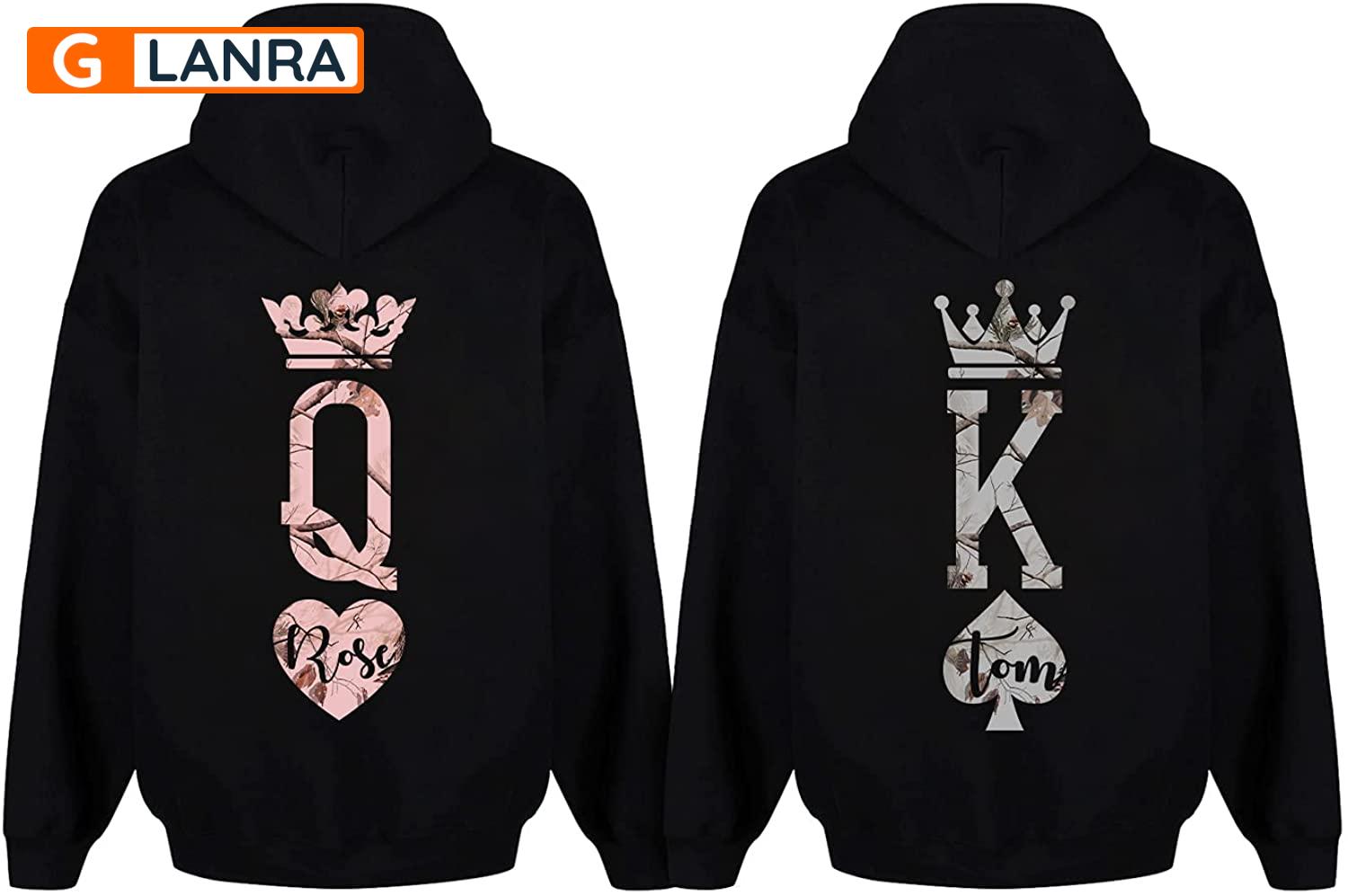 Personalized King Queen Hoodie, Custom Camouflage Crown Couple Hoodie, Matching Couple Hoodie, Husband Wife Hoodie, Unisex Sweater, Sweatshirt