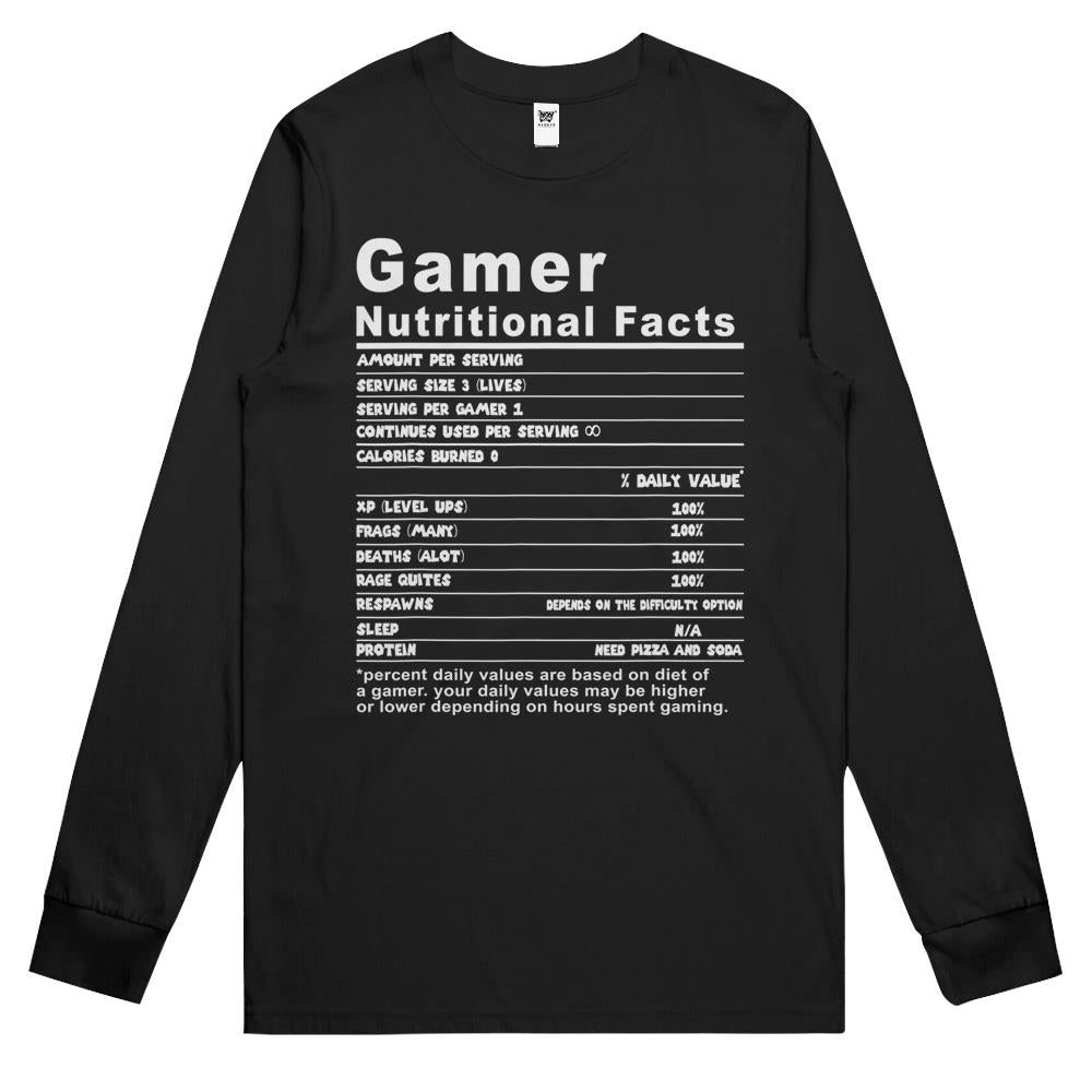 Nutritional Facts Shirt, Gamer Nutrition Facts Shirt, Gamer Nutritional Facts Cool Funny Gamers Shirt Long Sleeve T Shirts