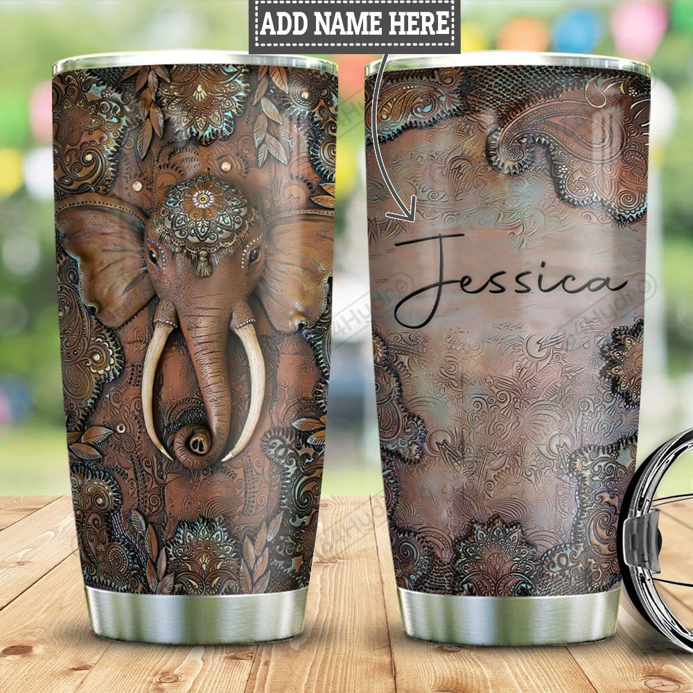 Personalized Elephant Leather Style Hlz3110041 Stainless Steel Tumbler